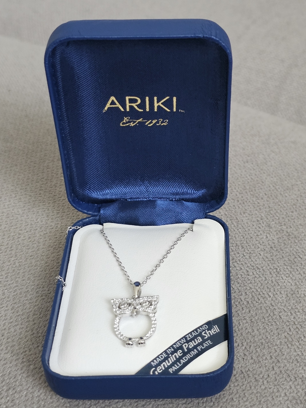 Ariki New Zealand Paua Shell Owl Pendant Necklace